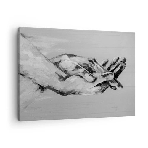 Vászonkép - Két összekulcsolt kéz fekete-fehér kompozíciója világos háttér előtt. - 70x50cm - Kezdet… - Modern fali dekoráció nappalihoz és hálószobához ARTTOR