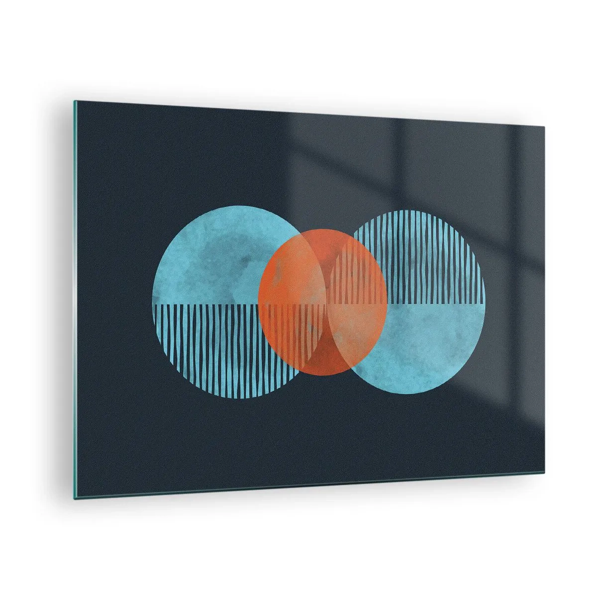 Üveg kép - Színes körök függőleges vonalakkal sötét háttéren - 70x50cm - Szimmetrikus kompozíció - Modern fali dekoráció nappalihoz és hálószobához ARTTOR