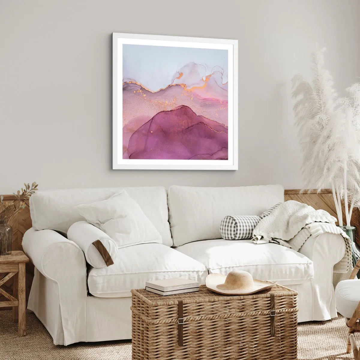 Poszter fekete keretben - Lila és orgonaszínű hullámok - 40x40 cm