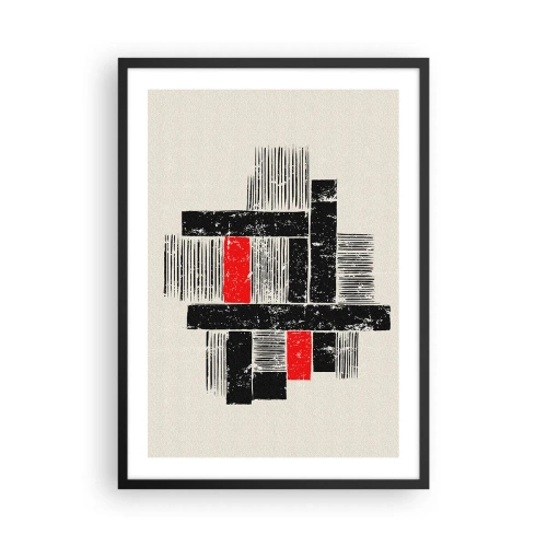 Poszter fehér keretben - Geometrikus absztrakció fekete, piros és bézs színben - 50x70cm - Vörös és fekete - Modern fali dekoráció nappalihoz és hálószobához ARTTOR