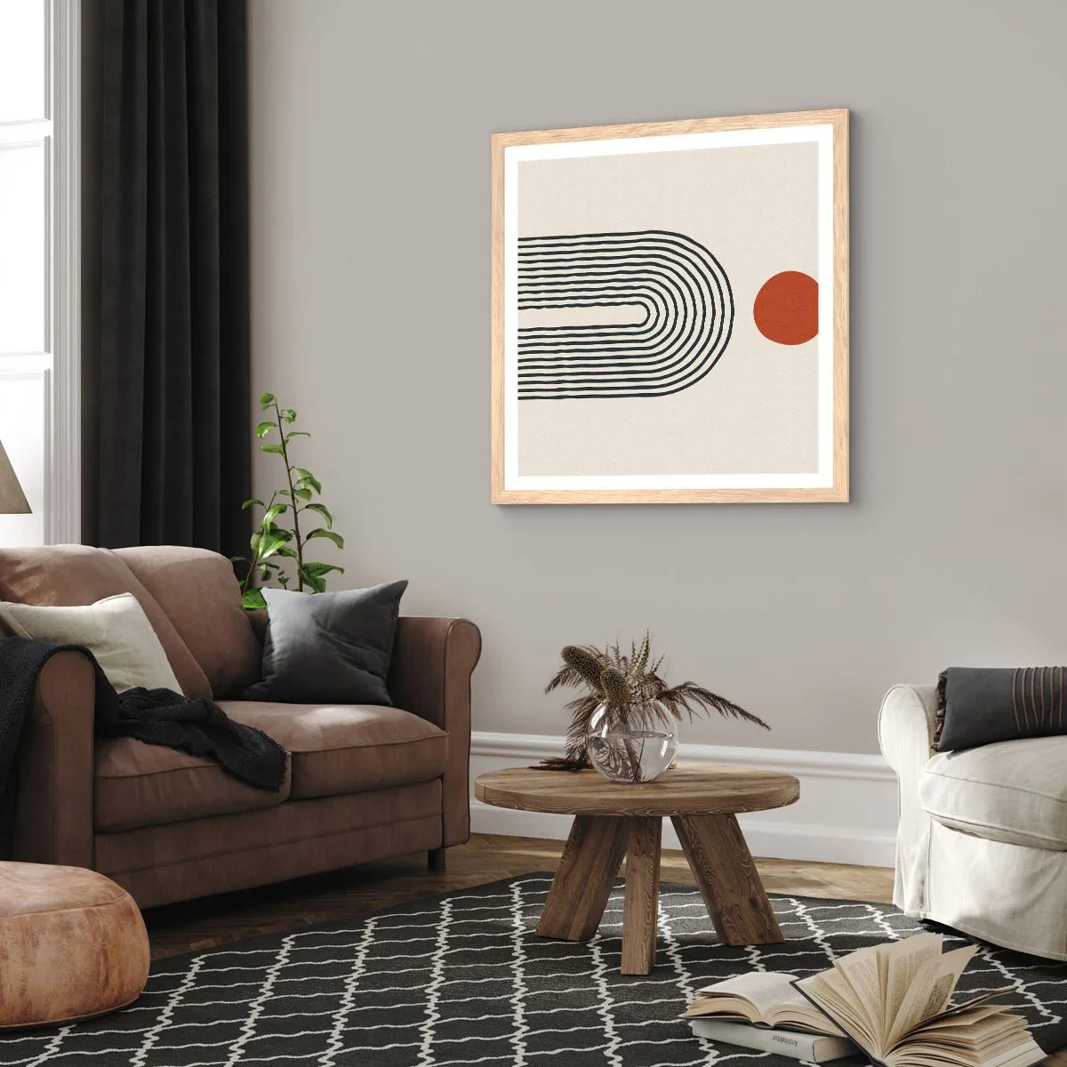 Poszter világos tölgy keretben - Formák és színek vonzalma - 60x60 cm