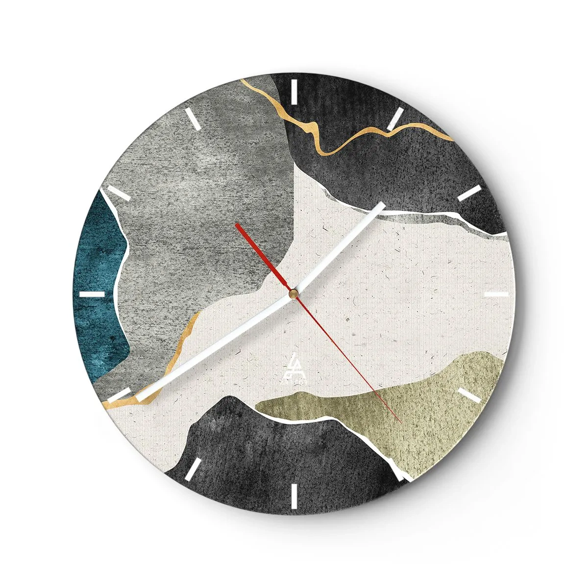 Falióra, Óra - Színes foltok és egy arany vonal mozaikmintát hoznak létre - 30x30cm - Mozaik kompozíció aranyszállal - Modern fali dekoráció nappalihoz, konyhához és hálószobához ARTTOR