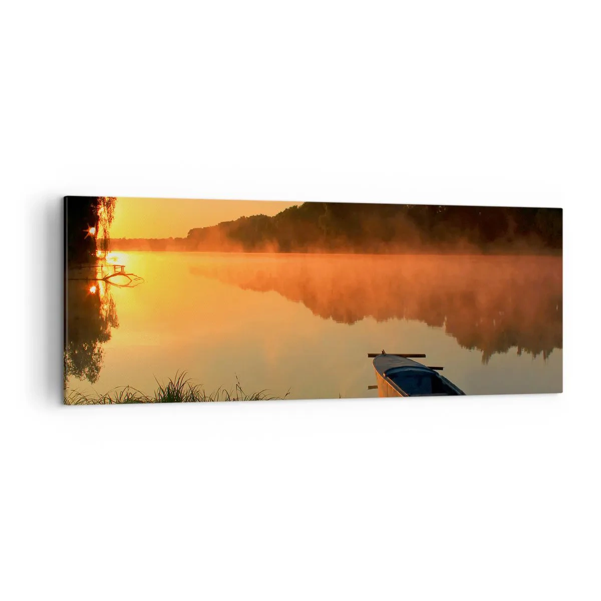 Vászonkép - Napkelte a víz felett, mint egy tükör - 140x50 cm