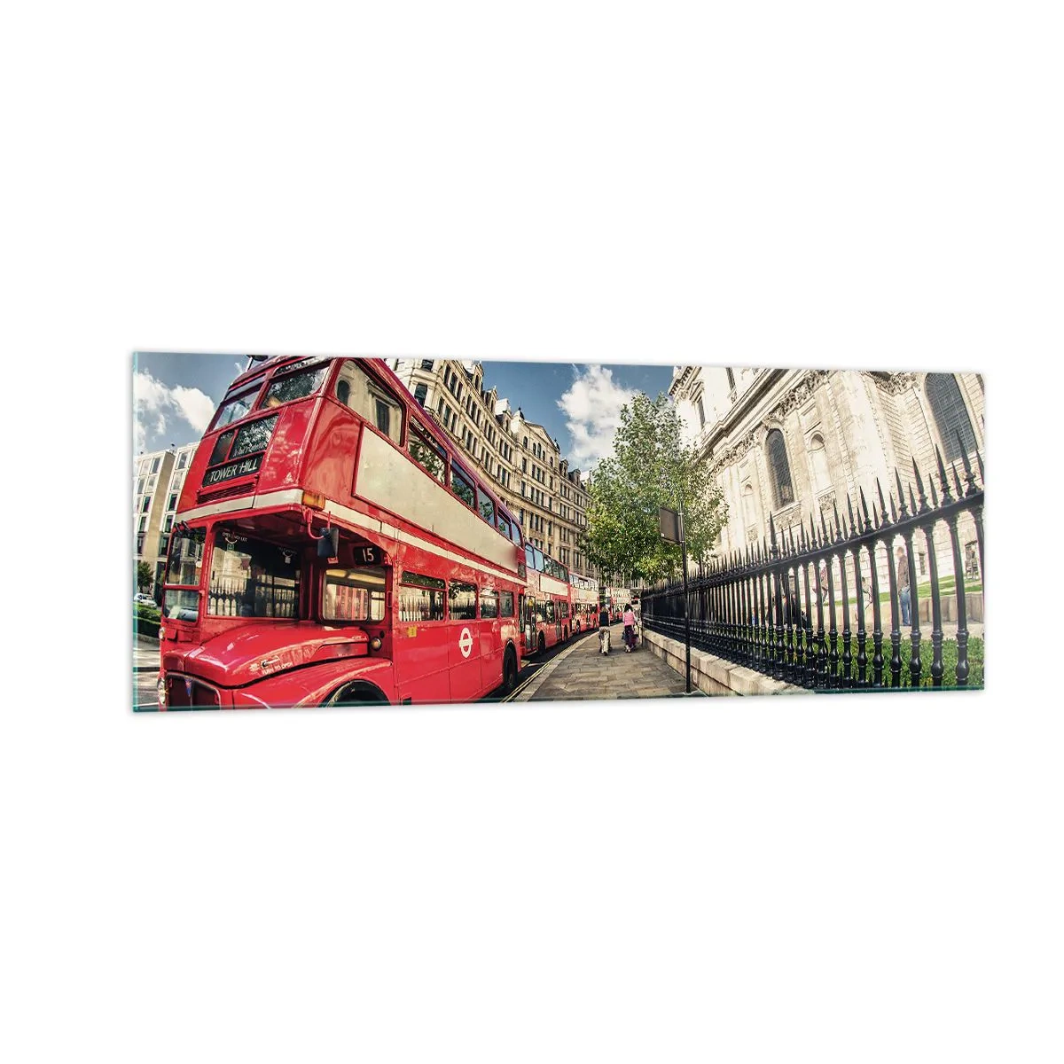 Üveg kép - Londoni utca szürke és piros színben - 140x50 cm