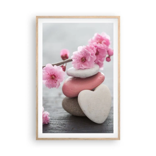 Poszter világos tölgy keretben - Boldogság a cseresznyevirággal - 61x91 cm