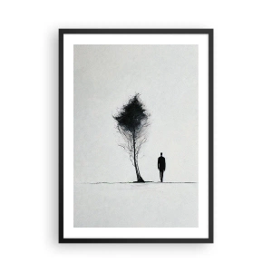 Poszter fehér keretben - Egy minimalista sziluett és egy magányos fa - 50x70cm - Mindannyian vándorolunk - Modern fali dekoráció nappalihoz és hálószobához ARTTOR