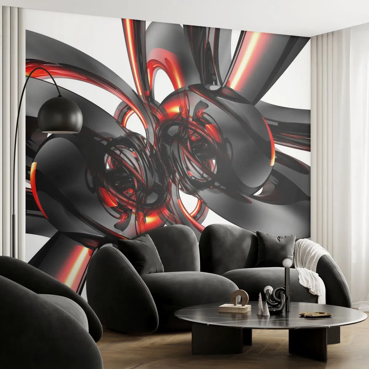 Fotótapéta Premium Canvas - Mozgás grafitban és vörösben - Absztrakció, 3D, Darab - 250x175 cm