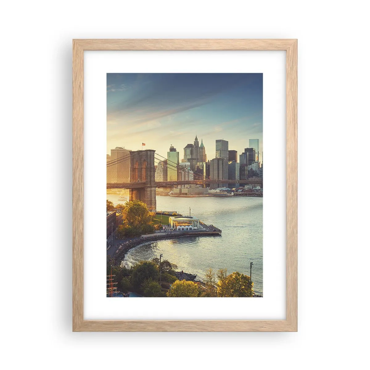 Poszter világos tölgy keretben - Nagyváros hajnala - 30x40 cm