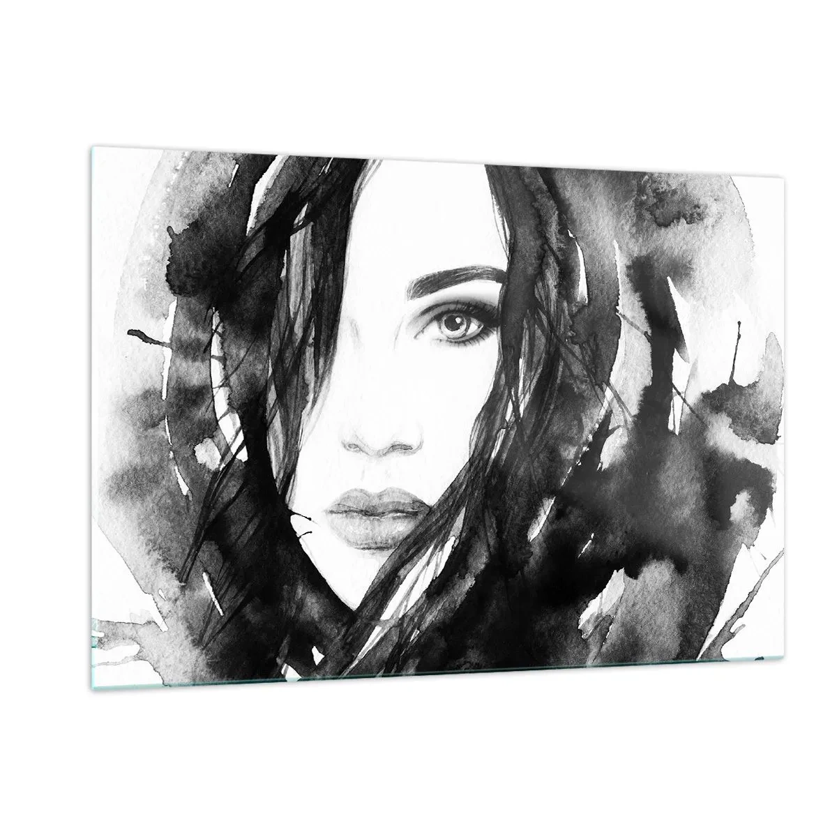 Üveg kép - Fekete-fehér hölgy portréja - 120x80 cm