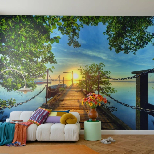 Fotótapéta Premium Canvas - Naplemente a víz felett - Tájkép, Tó, Vitorlás - 400x280 cm