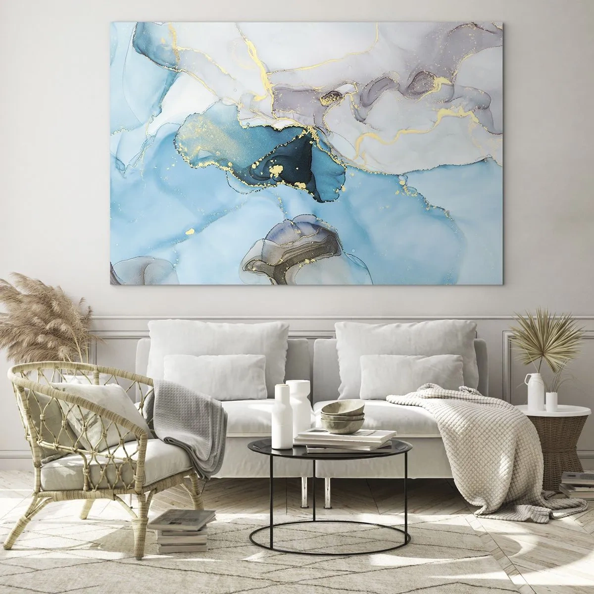 Üveg kép - Tanulmány a szürke és a türkiz találkozásáról - 120x80 cm