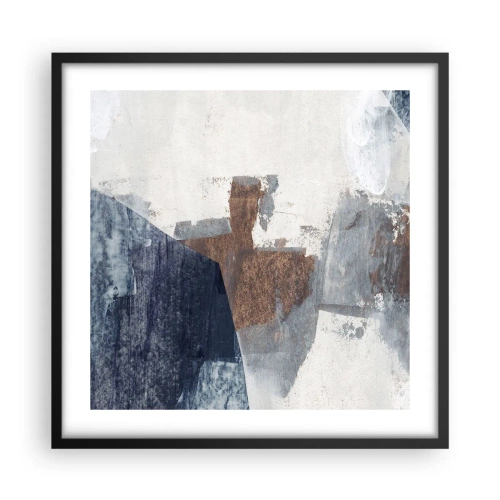 Poszter fehér keretben - Kékes barna formák - 50x50 cm