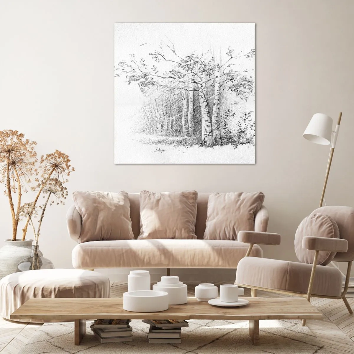 Vászonkép - A nyírerdő fénye - 40x40 cm