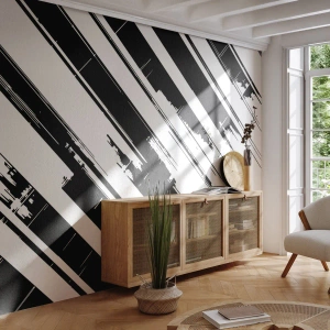 Fotótapéta Standard Eco - Kontrasztos, átlós fekete-fehér csíkok grafikus hatással - 100x70cm - Intenzív és dinamikus kompozíció - Modern fali dekoráció nappalihoz és hálószobához ARTTOR