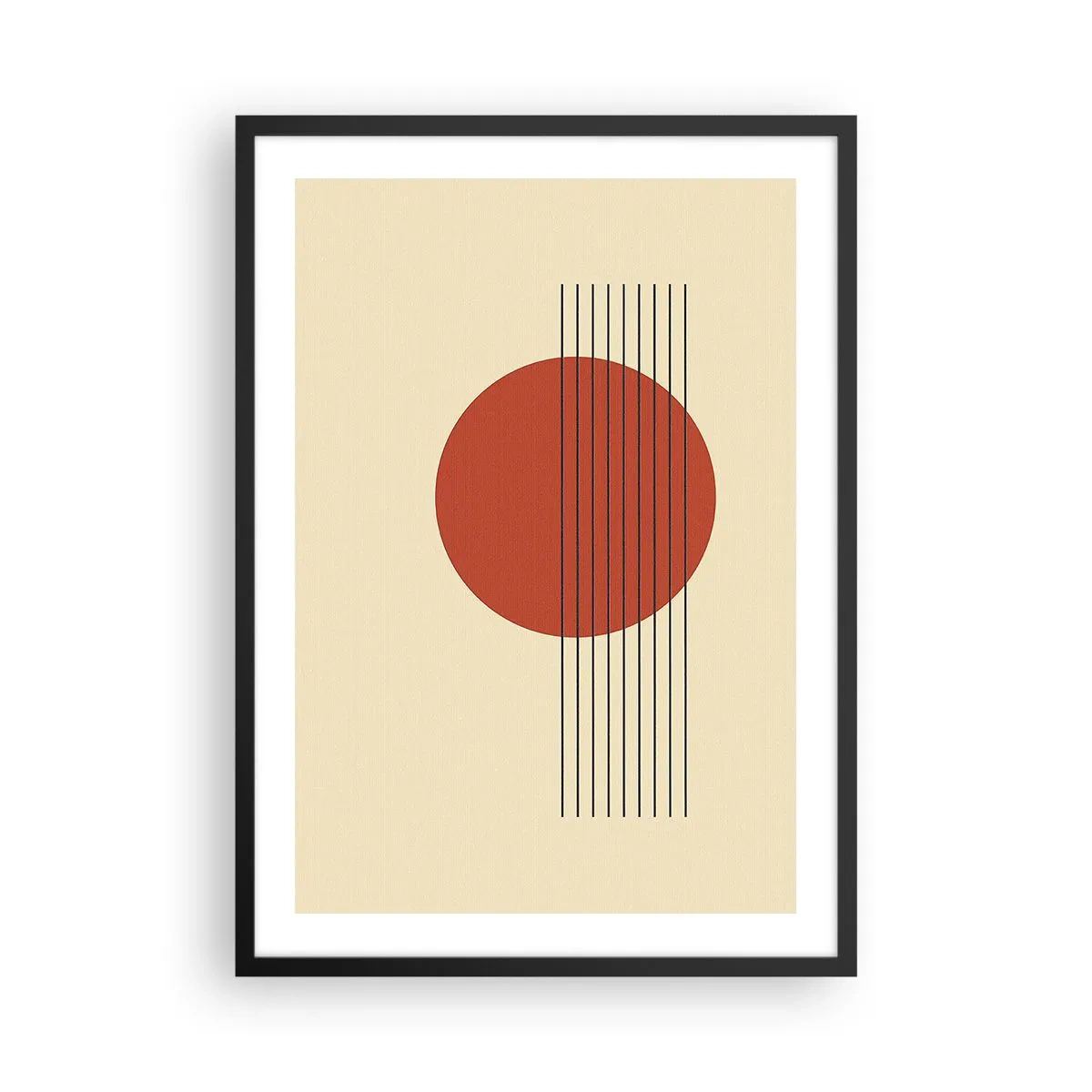 Poszter fehér keretben - Geometriai kompozíció piros körrel - 50x70cm - Körbe és tovább - Modern fali dekoráció nappalihoz és hálószobához ARTTOR