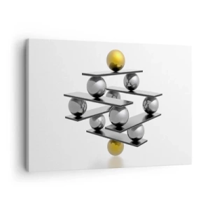 Vászonkép - Geometrikus kompozíció fémgolyókkal és arany díszítéssel - 70x50cm - Arany-ezüst egyensúly - Modern fali dekoráció nappalihoz és hálószobához ARTTOR
