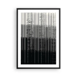 Poszter fehér keretben - Fekete vonalak absztrakt kompozíciója fehér alapon - 50x70cm - Hullámok és rezgések - Modern fali dekoráció nappalihoz és hálószobához ARTTOR