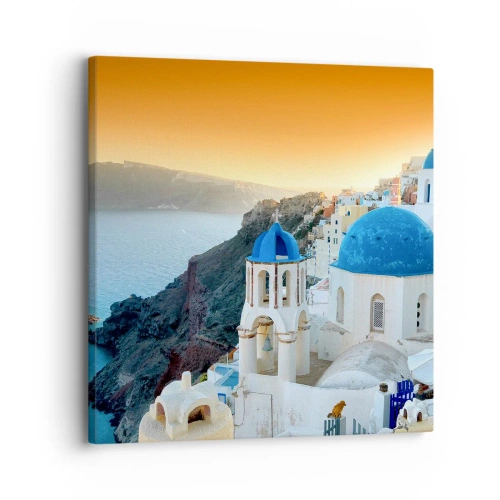 Vászonkép - Santorini – rásimulva a sziklákra - 30x30 cm