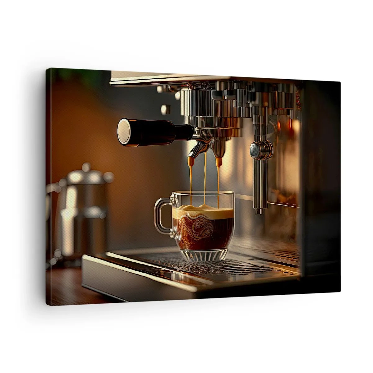 Vászonkép - Kávéfőző egy csésze aromás eszpresszóval - 70x50cm - Egy érzéki főzet - Modern fali dekoráció nappalihoz és hálószobához ARTTOR