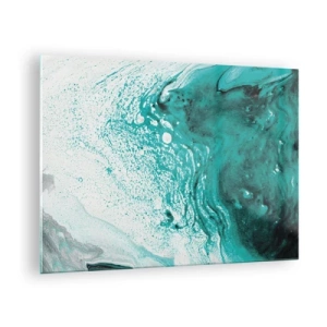 Üveg kép - Egy absztrakt festmény fehér és türkiz árnyalatokban - 70x50cm - Elolvadni fehérben és türkizben  - Modern fali dekoráció nappalihoz és hálószobához ARTTOR