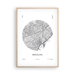 Poszter világos tölgy keretben - Barcelona anatómiája - 70x100 cm