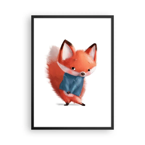 Poszter fehér keretben - Egy bájos vörös róka kék pulóverben - 50x70cm - Jó áll rajtam? - Modern fali dekoráció nappalihoz és hálószobához ARTTOR