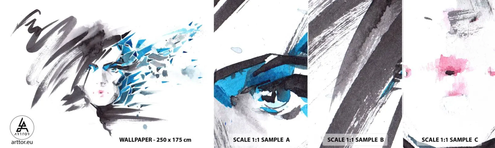 Fotótapéta Minta Standard Eco - Érzéki portré szürkében és kékben - Nő, Női Arc, Absztrakció - 100x30 cm