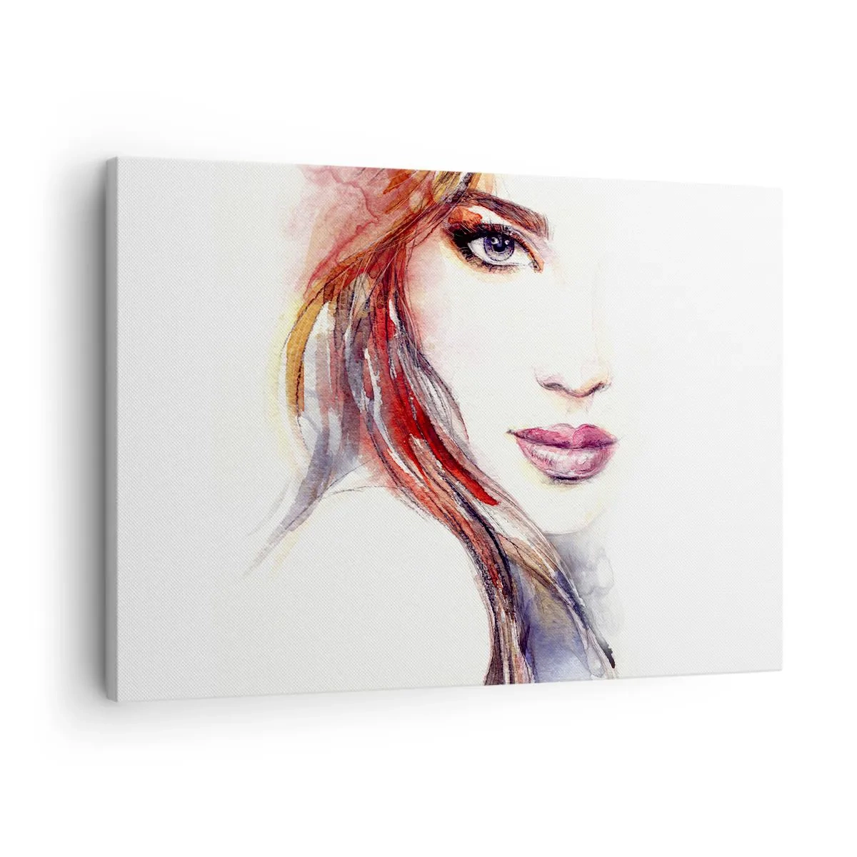 Vászonkép - Egy kifejező tekintetű női arc finom akvarellje. - 70x50cm - Vademecum – kövess engem - Modern fali dekoráció nappalihoz és hálószobához ARTTOR