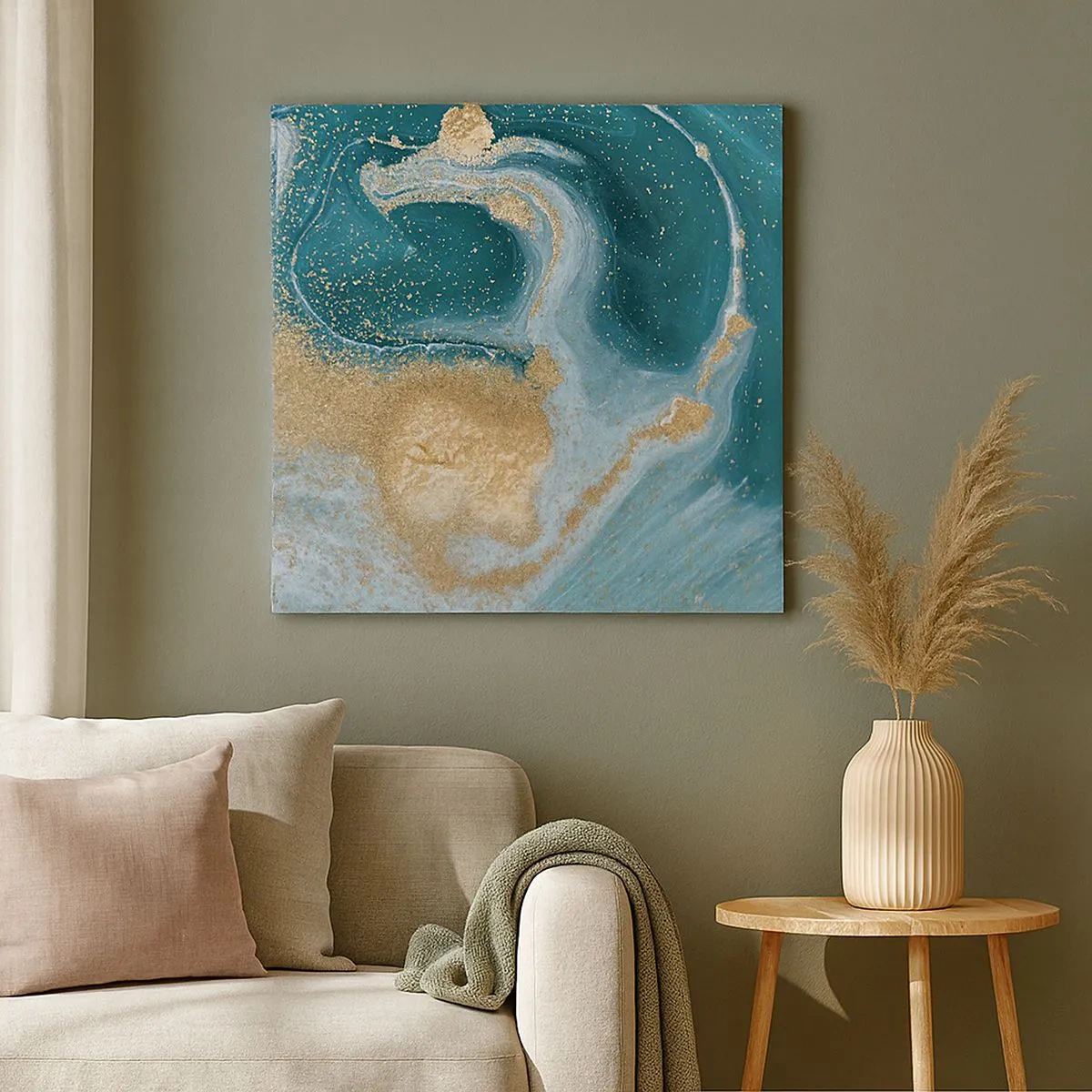 Vászonkép - Arany és türkiz örvénye - 30x30 cm