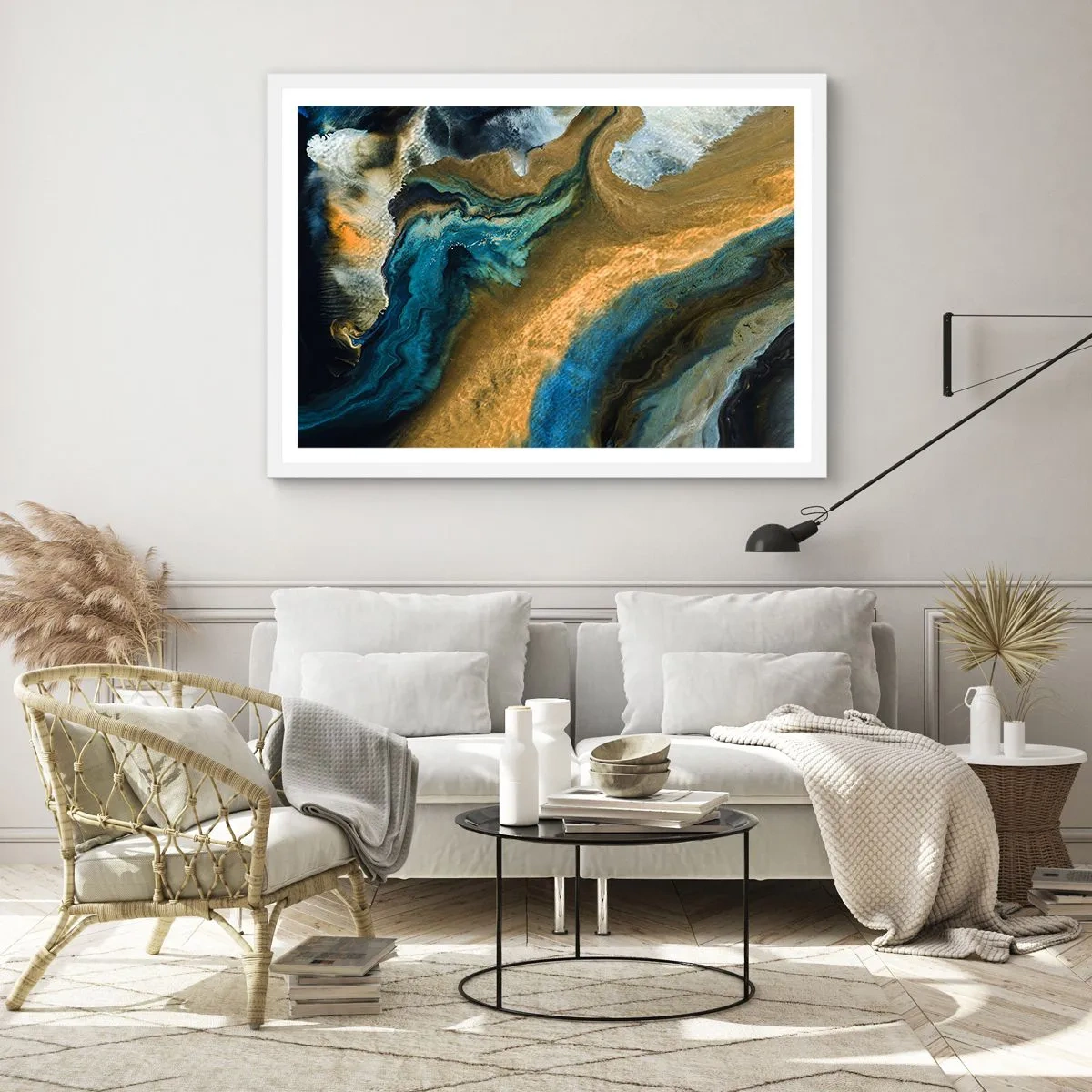 Poszter fekete keretben - Kék - sárga - kölcsönös hatások - 50x40 cm