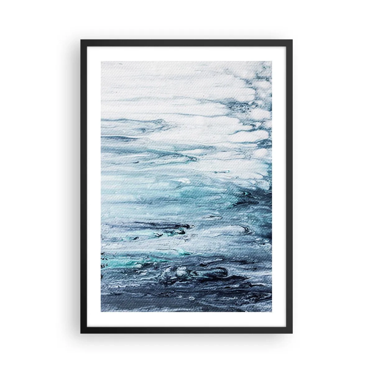 Poszter fehér keretben - Absztrakt minta kék és szürke árnyalatokban - 50x70cm - Kék jégcsapok - Modern fali dekoráció nappalihoz és hálószobához ARTTOR