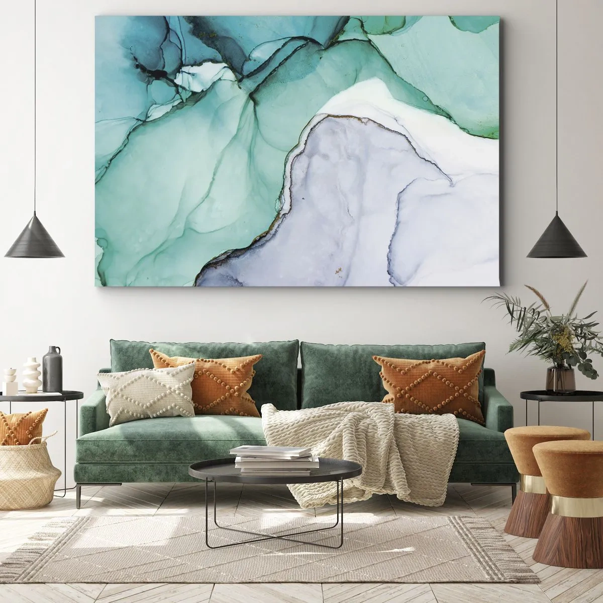 Vászonkép - Absztrakt minta türkiz és fehér árnyalatokban - 70x50cm - Tanulmány türkizben - Modern fali dekoráció nappalihoz és hálószobához ARTTOR