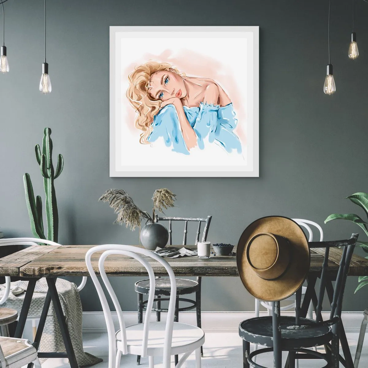 Poszter fekete keretben - Álmodozó a kékben - 40x40 cm