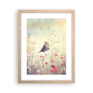 Poszter világos tölgy keretben - Madárportré egy réttel a háttérben - 30x40 cm