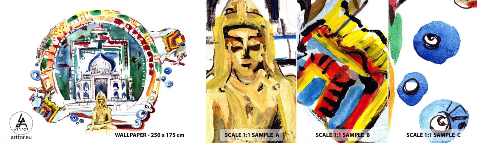 Fotótapéta Minta Öntapadós Deluxe Sticker - Hindu világegyensúly - Buddha, India, buddhizmus - 100x30 cm