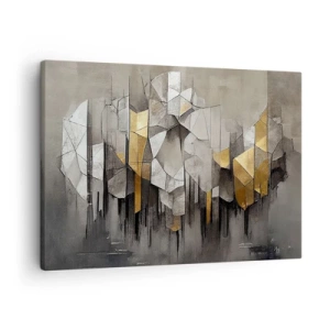 Vászonkép - Geometrikus absztrakció arany és szürke árnyalatokban - 70x50cm - Kompozíció jégből és fényből - Modern fali dekoráció nappalihoz és hálószobához ARTTOR