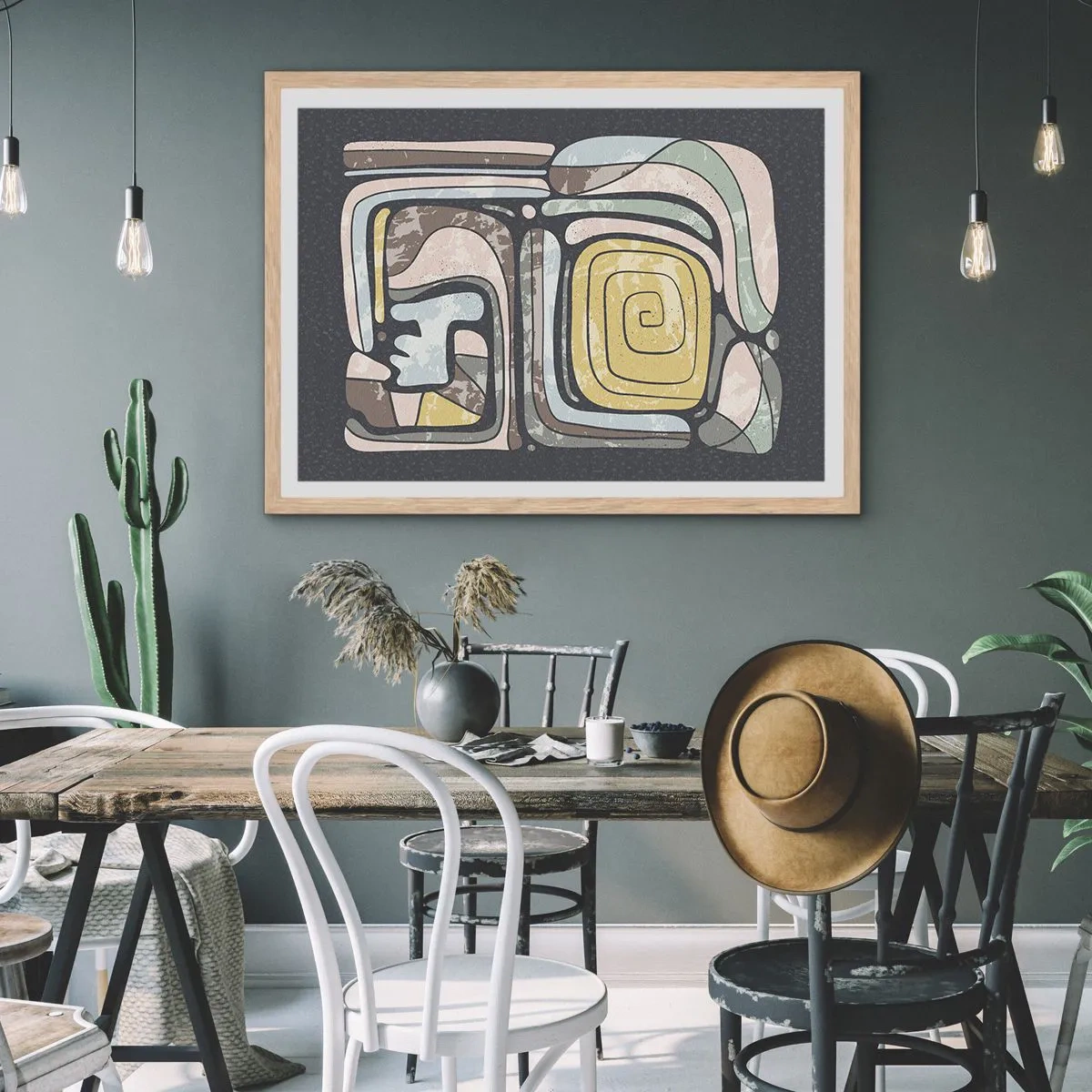 Poszter világos tölgy keretben - Absztrakció pre-kolumbián szellemben - 70x50 cm