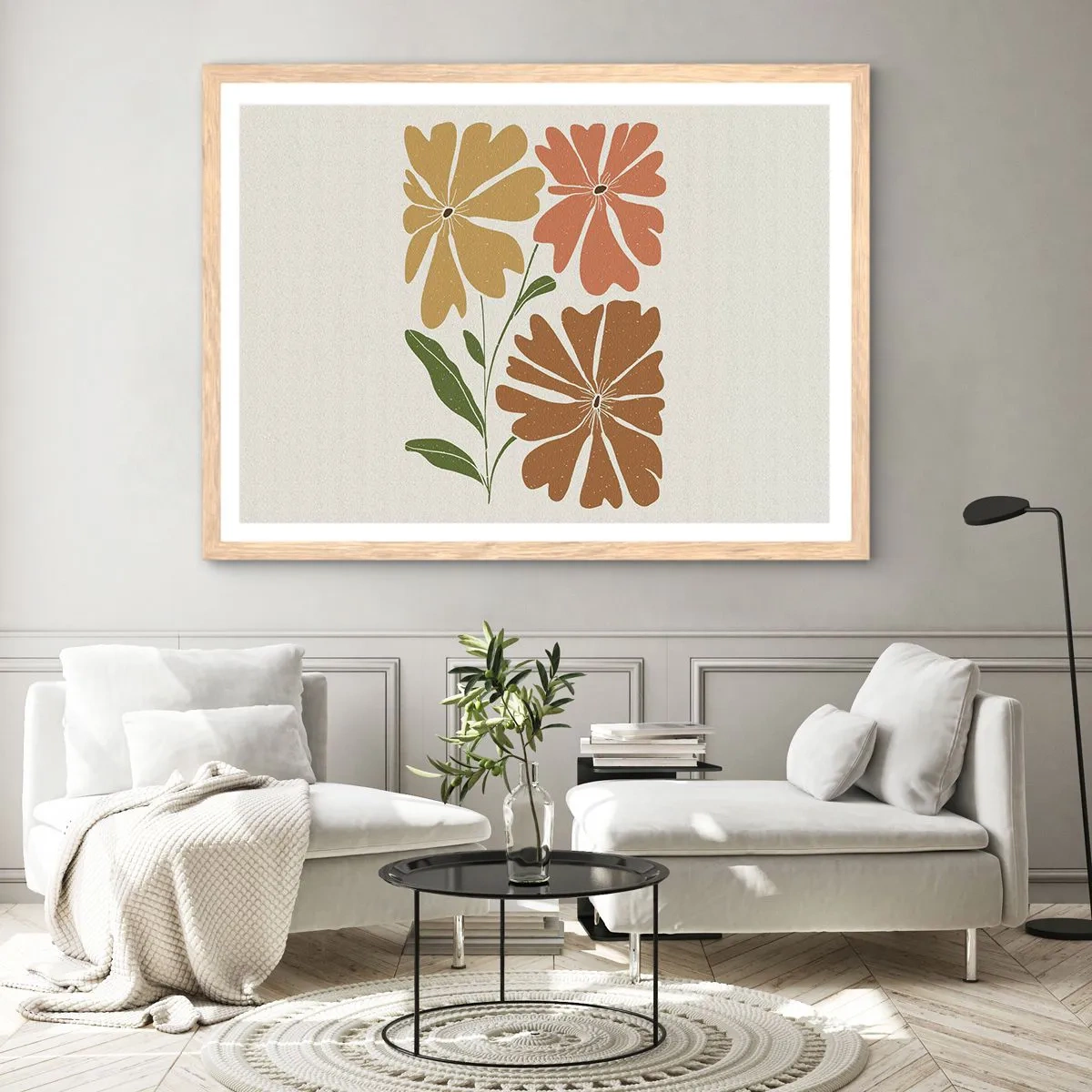 Poszter világos tölgy keretben - Természet és geometria - 100x70 cm