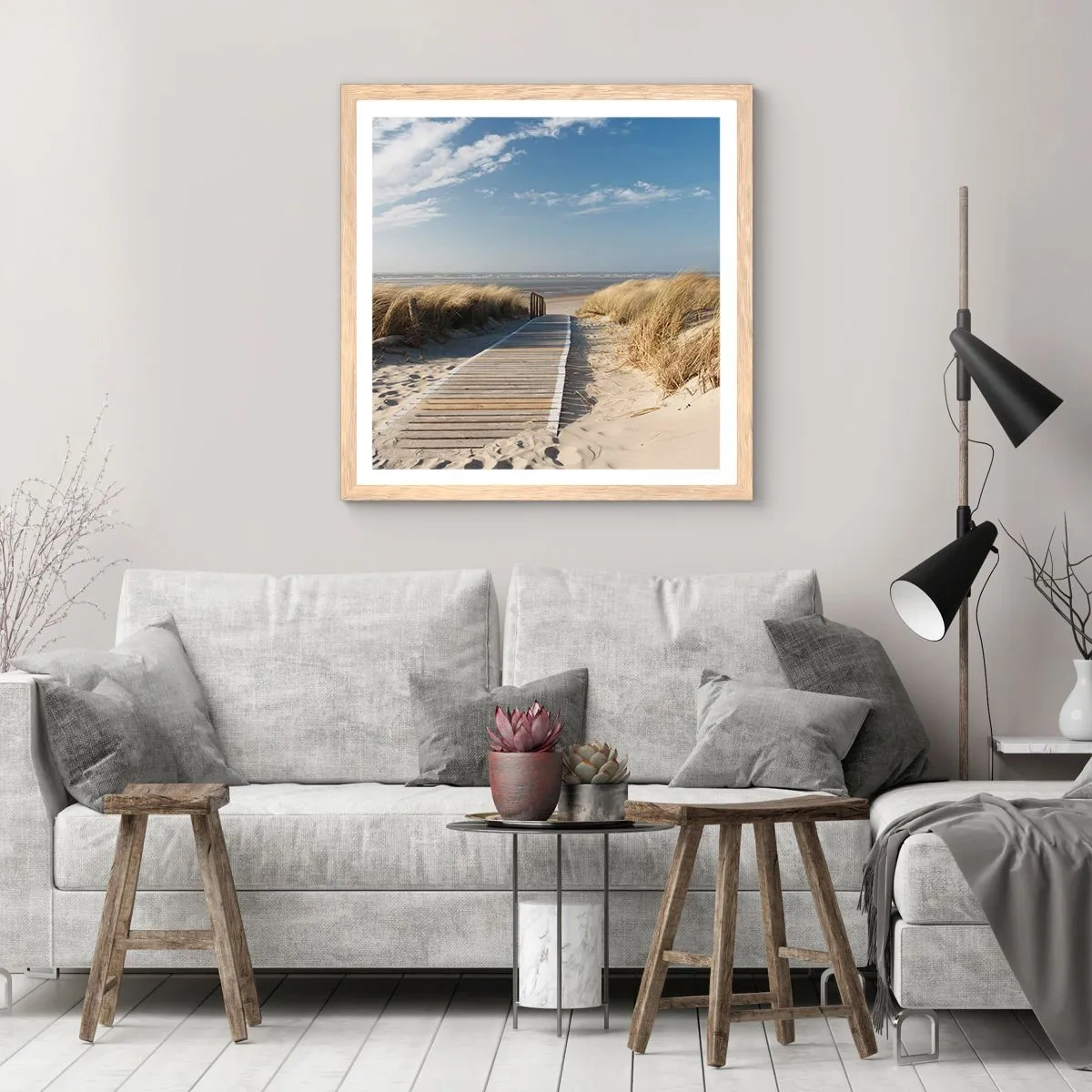 Poszter világos tölgy keretben - A dűne mögött, a fű susogásában - 50x50 cm