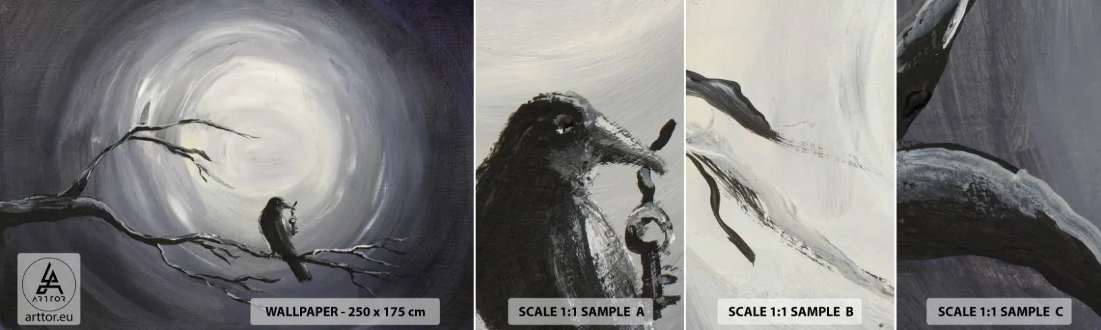 Fotótapéta Minta Öntapadós Deluxe Sticker - Az éjszaka rejtélyének kulcsa - Absztrakció, varjú, Madár - 100x30 cm