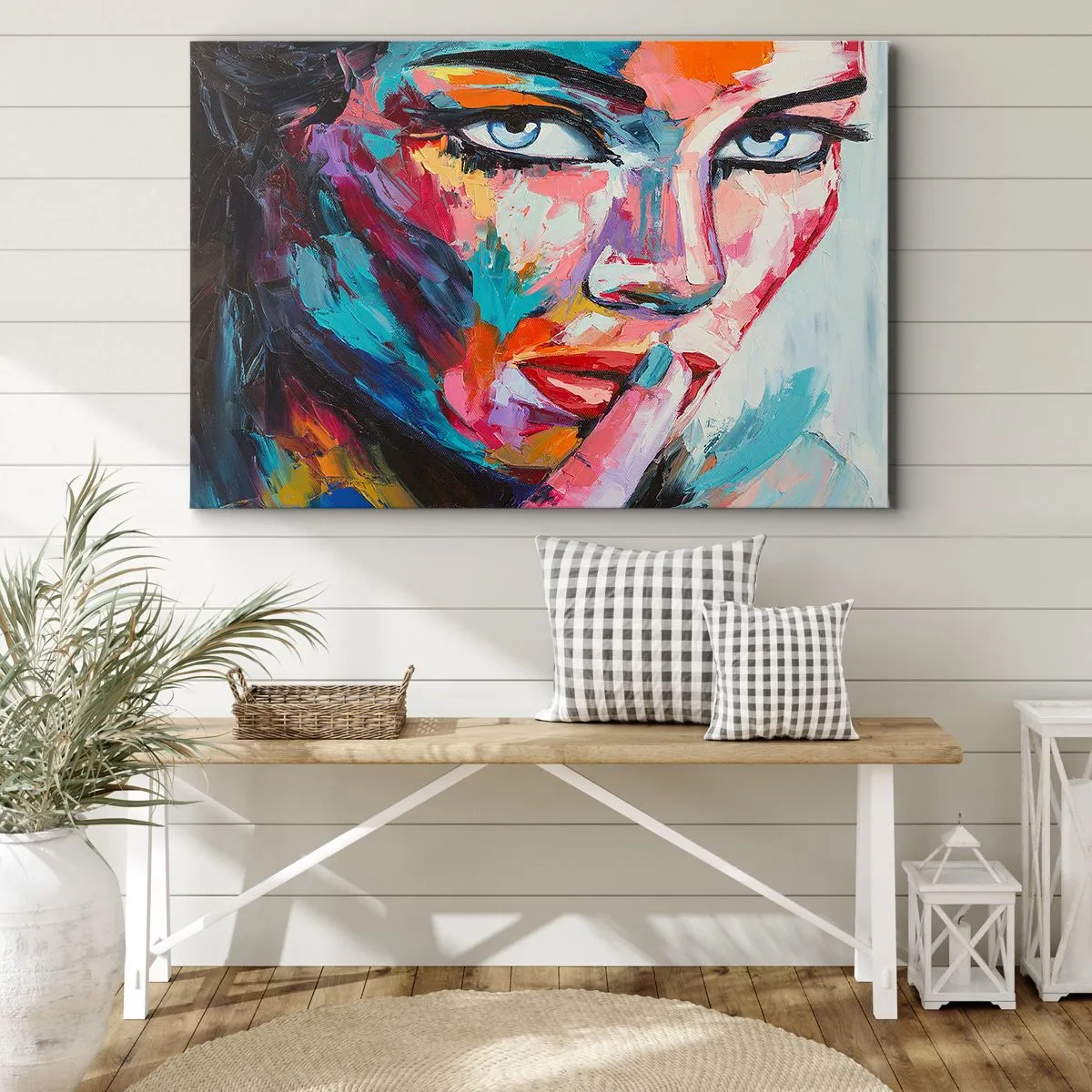 Vászonkép - Egy nő színes portréja absztrakt stílusban - 70x50cm - Az első titkunk - Modern fali dekoráció nappalihoz és hálószobához ARTTOR