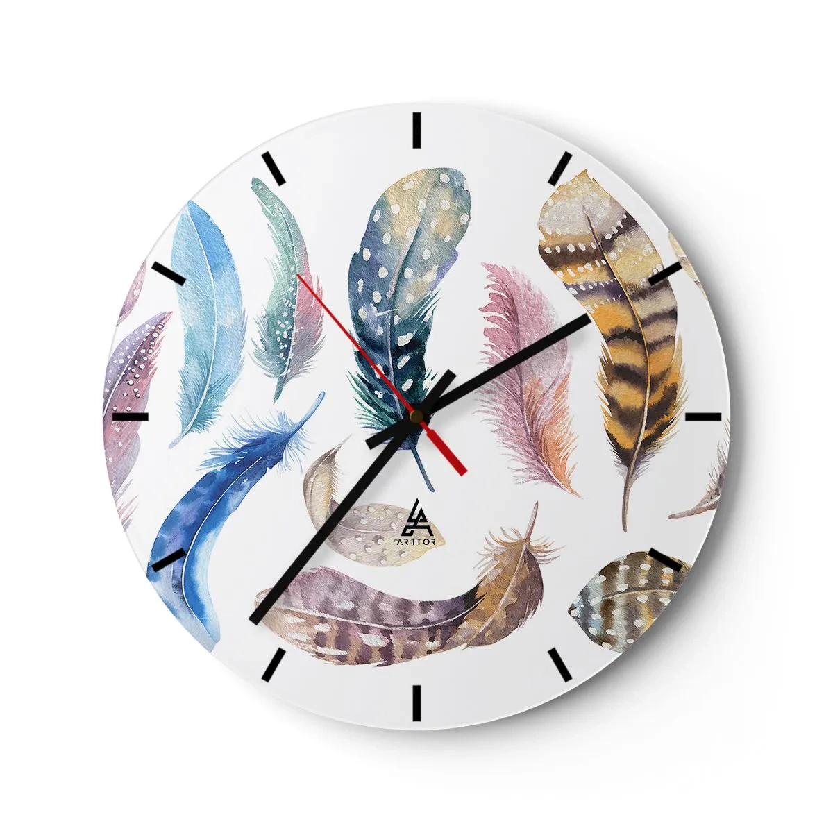 Falióra, Óra - Színes tollak akvarell stílusban - 30x30cm - Könnyű, tarka és sokszínű - Modern fali dekoráció nappalihoz, konyhához és hálószobához ARTTOR