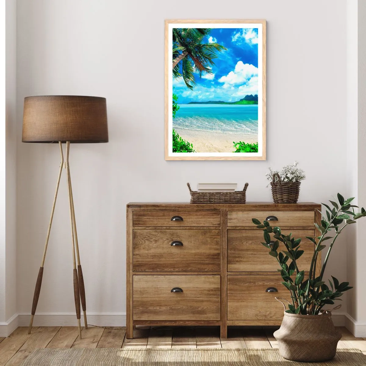 Poszter világos tölgy keretben - A trópusi azúrkék - 50x70 cm