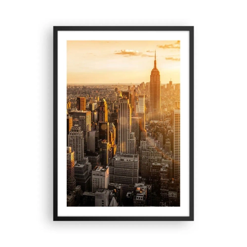Poszter fehér keretben - Manhattan látképe naplementekor az Empire State Buildingből - 50x70cm - Növekedni a napon - Modern fali dekoráció nappalihoz és hálószobához ARTTOR