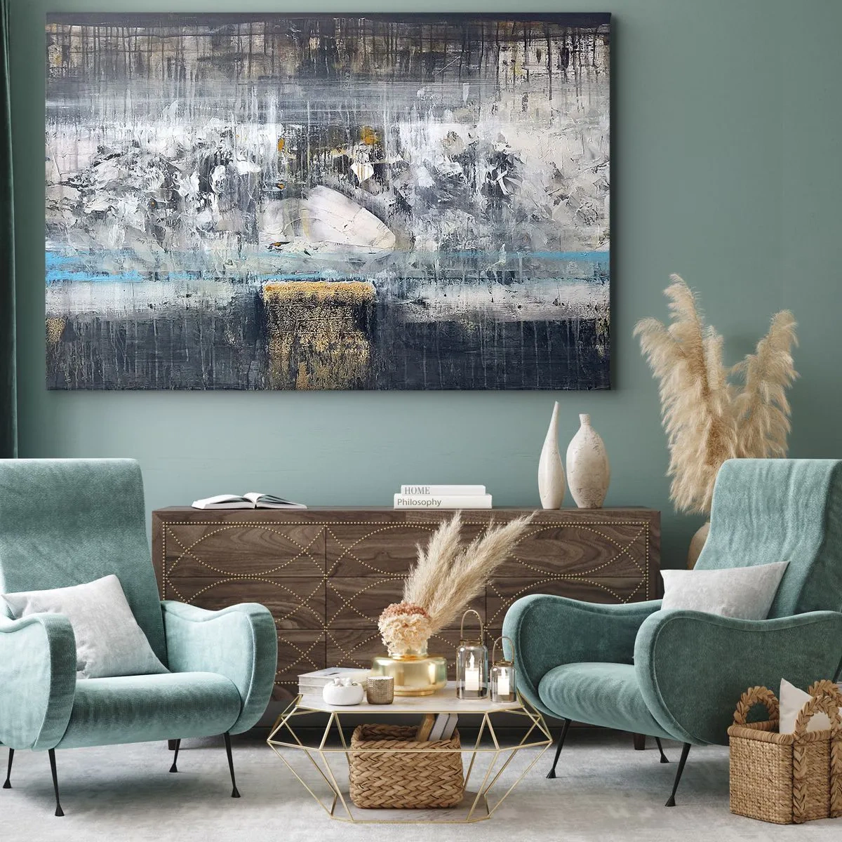 Vászonkép - Absztrakt kompozíció hideg tónusokban - 70x50cm - Mint a jégen, mint a csomón - Modern fali dekoráció nappalihoz és hálószobához ARTTOR