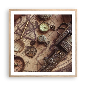 Poszter világos tölgy keretben - Hív a kaland  - 60x60 cm