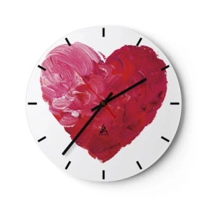 Falióra, Óra - Piros és rózsaszín árnyalatú festett szív - 30x30cm - All you need is love - Modern fali dekoráció nappalihoz, konyhához és hálószobához ARTTOR