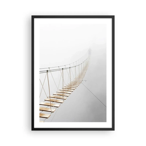Poszter fehér keretben - Egy függőhíd ködbe fulladva - 50x70cm - Hová vezet? - Modern fali dekoráció nappalihoz és hálószobához ARTTOR