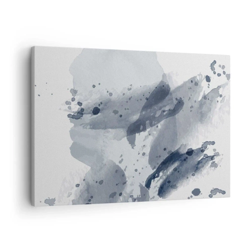 Vászonkép - Absztrakt foltok kék árnyalatokban világos háttér előtt - 70x50cm - A víz természetének tanulmánya  - Modern fali dekoráció nappalihoz és hálószobához ARTTOR