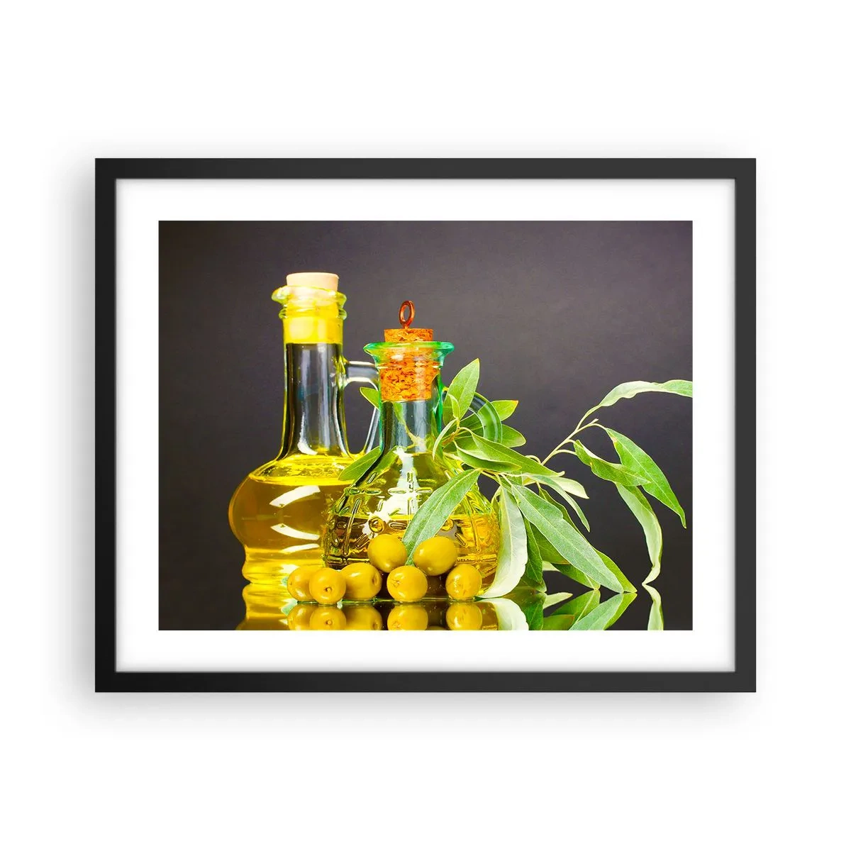 Poszter fehér keretben - Csendélet olívabogyóval és olívaolajjal - 50x40 cm